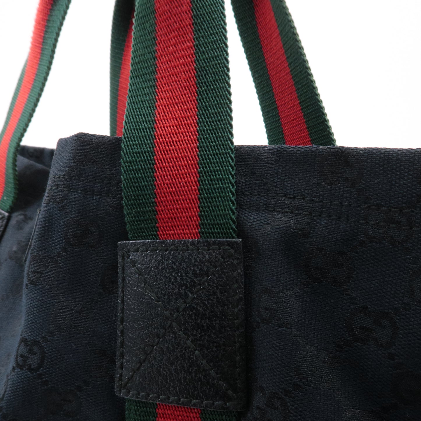 GUCCI Sherry GG Canvas Leather Tote Bag Hand Bag Black 189669