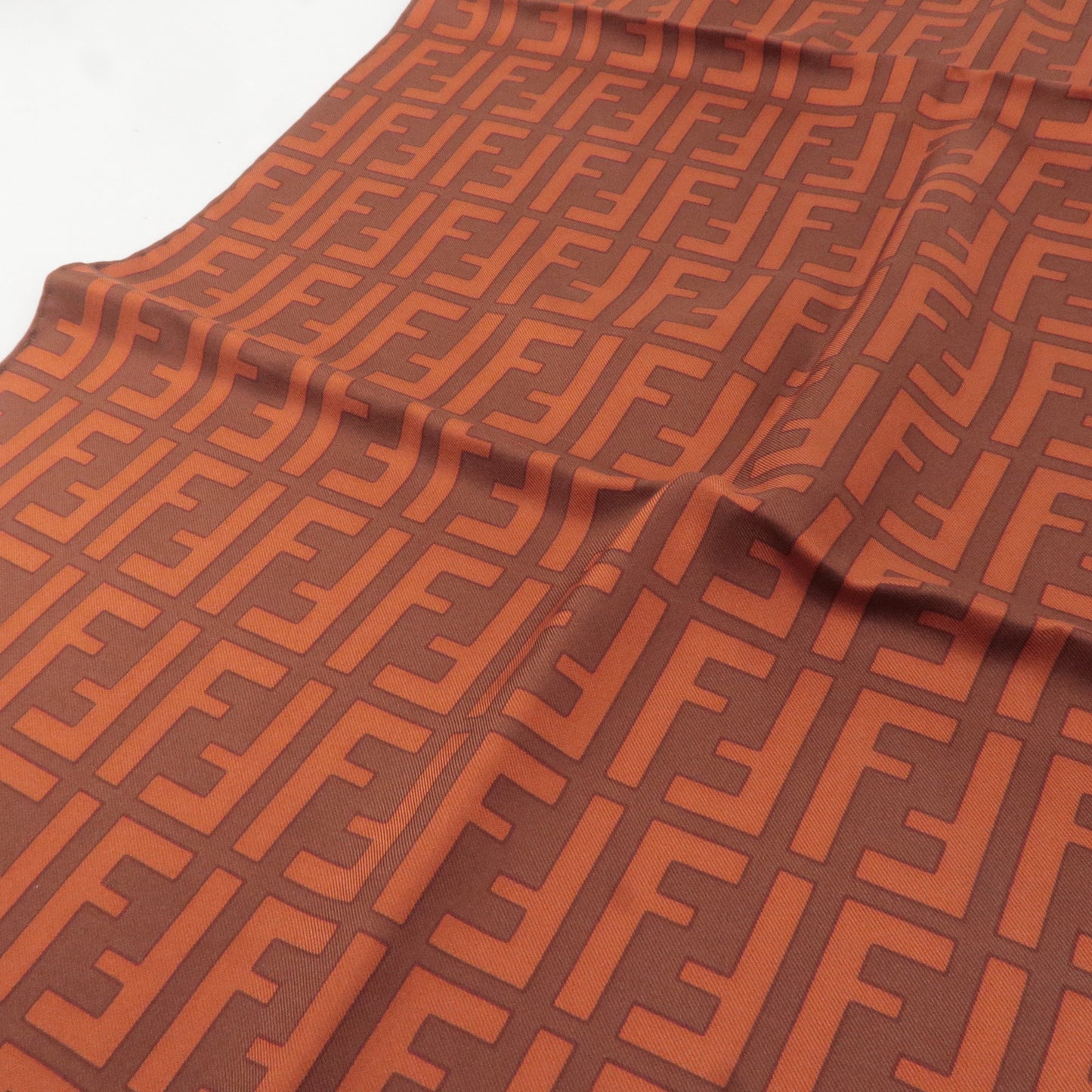 FENDI Zucca Print Silk 100% Scarf Brown