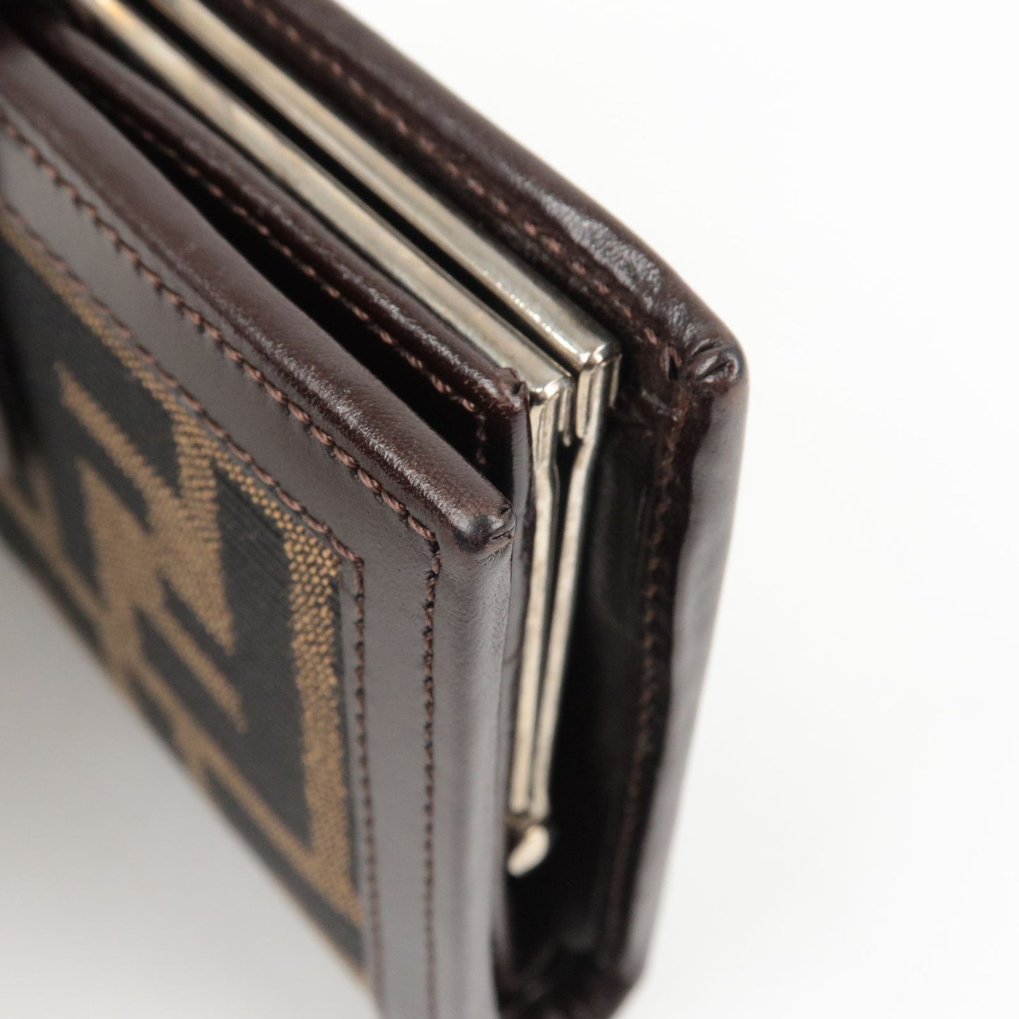 FENDI Zucca Canvas Leather Bi Fold Small Wallet Brown 01692
