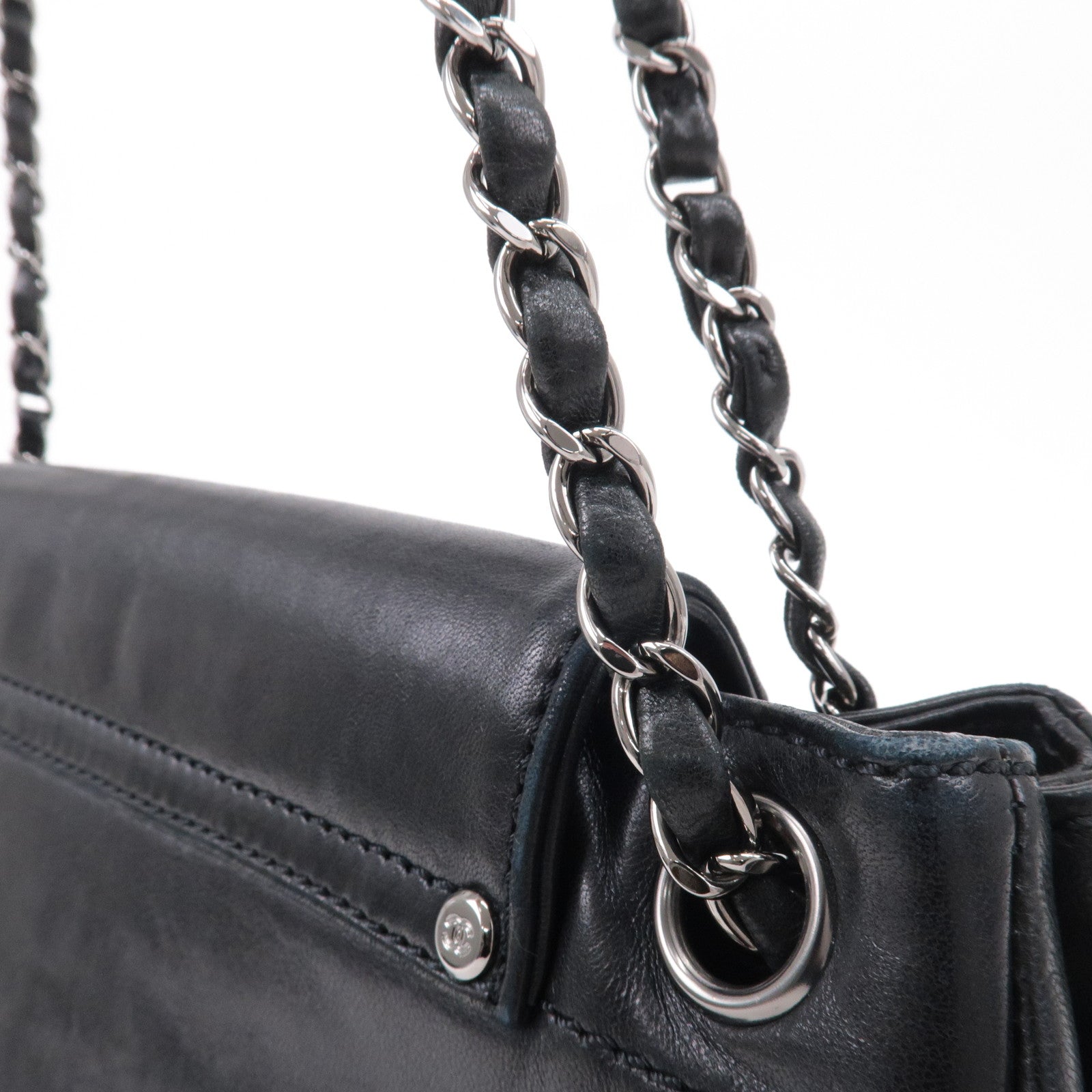 Chanel Lamb Skin Logo Chain Shoulder Bag