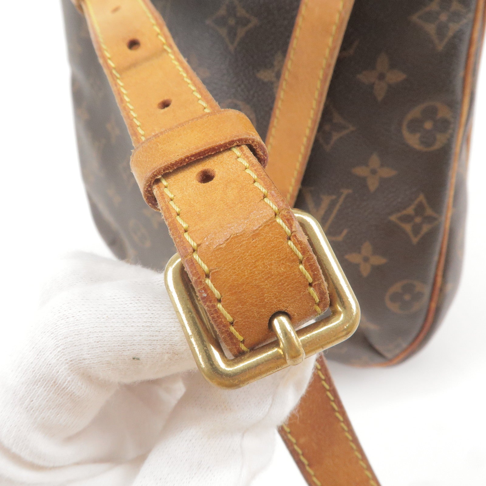 LOUIS VUITTON Monogram Odeon PM Gold Buckle Shoulder Bag Brown