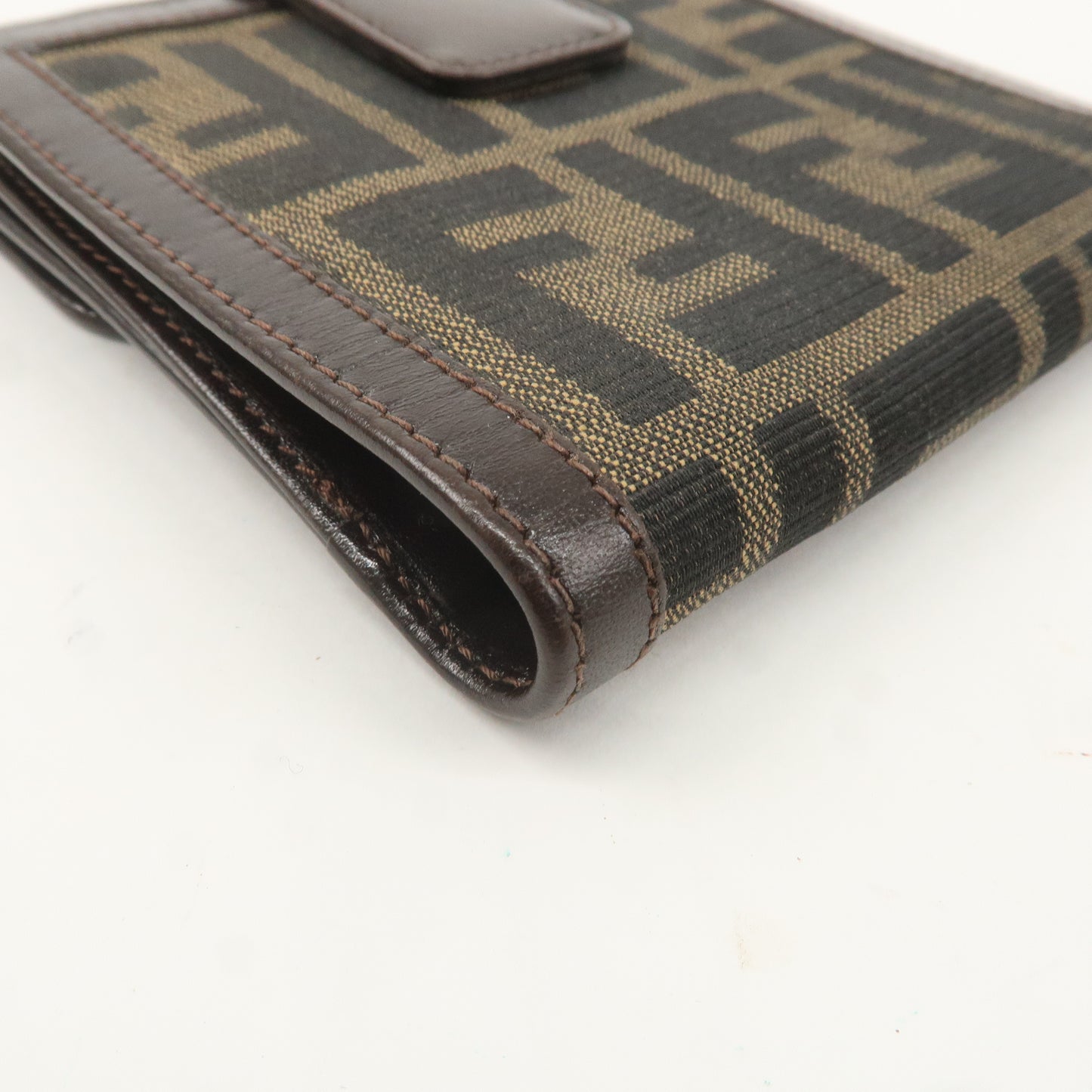 FENDI Zucca Canvas Leather W Hook Bi-fold Wallet Brown Black 1695