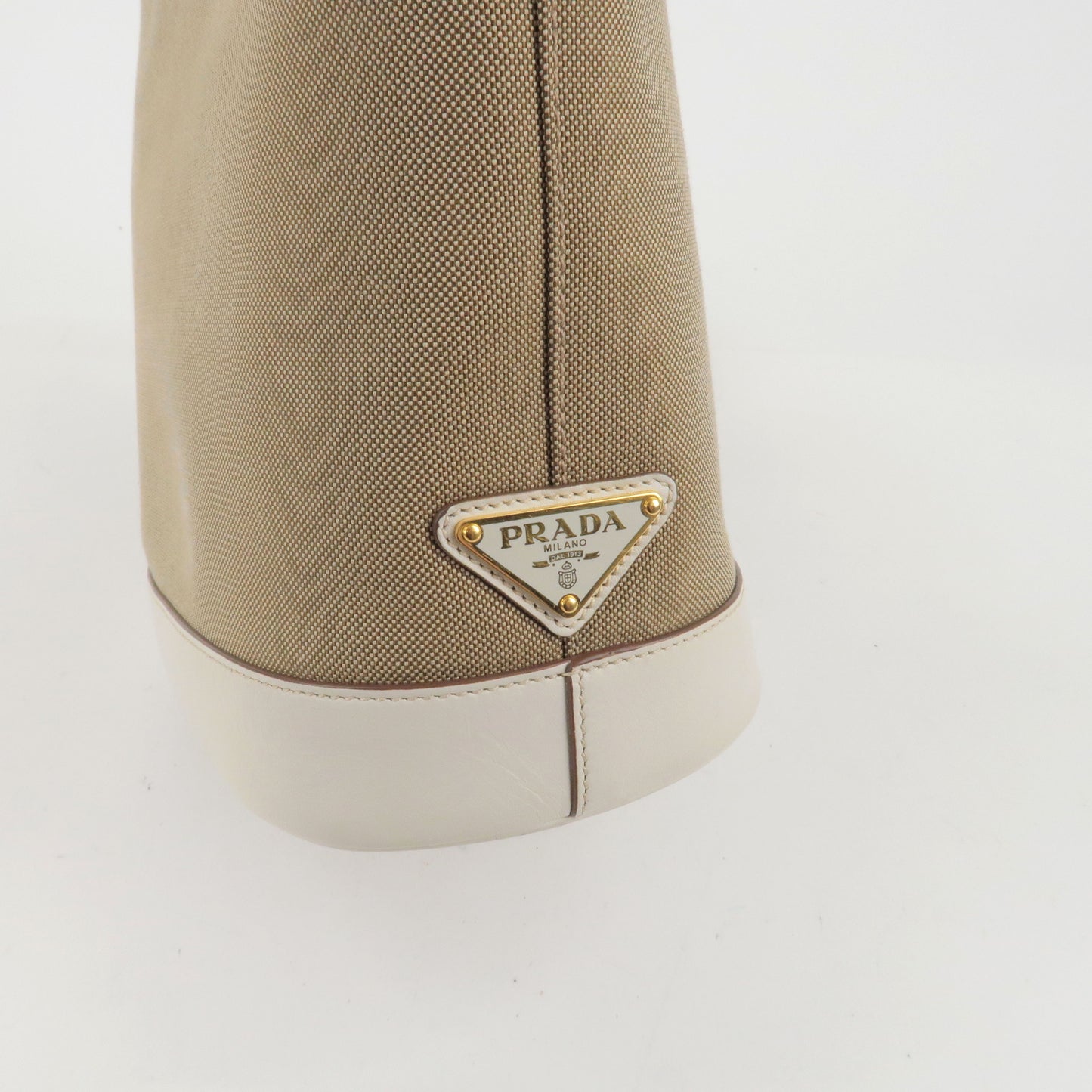 PRADA Logo Jacquard Leather Shoulder Bag Beige Ivory 1BE021