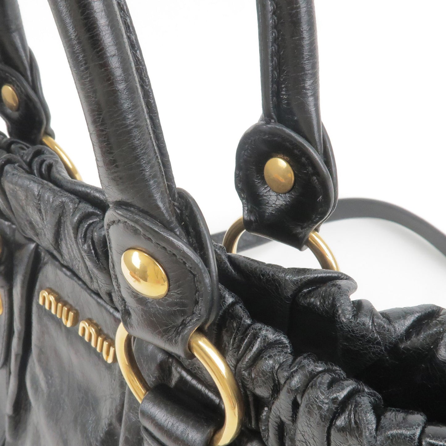 MIU MIU Logo Leather 2Way Shoulder Bag Hand Bag NERO Black