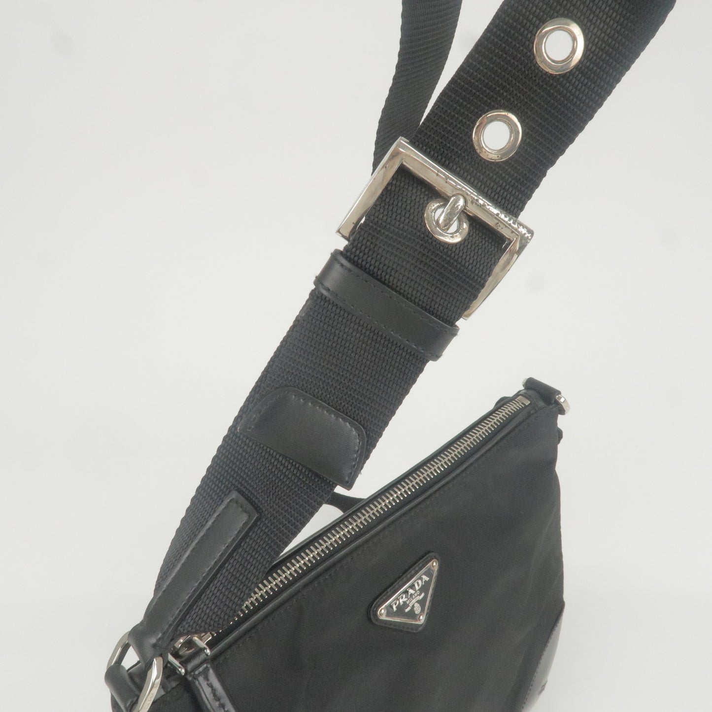 PRADA Logo Nylon Leather Shoulder Bag Purse NERO Black BT0332