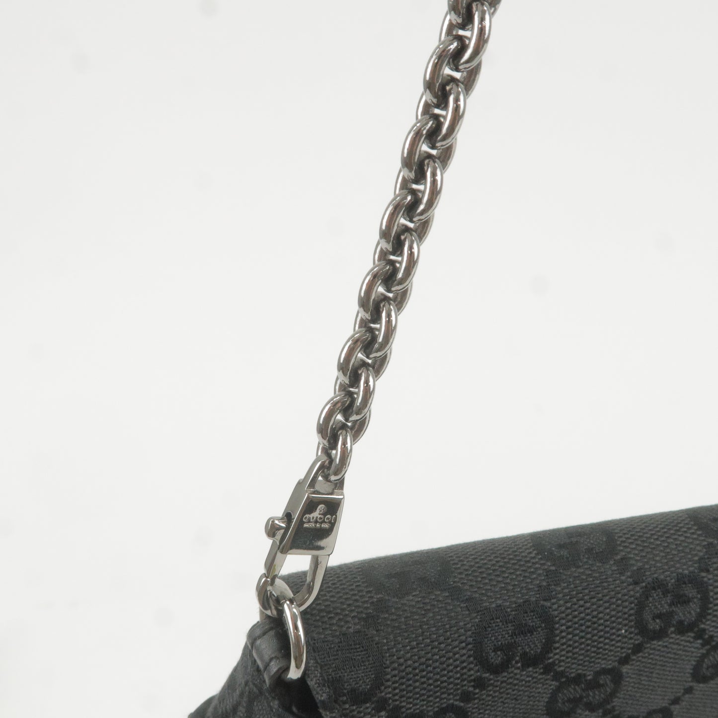 GUCCI Horsebit GG Canvas Leather Chain Shoulder Bag Black 114923