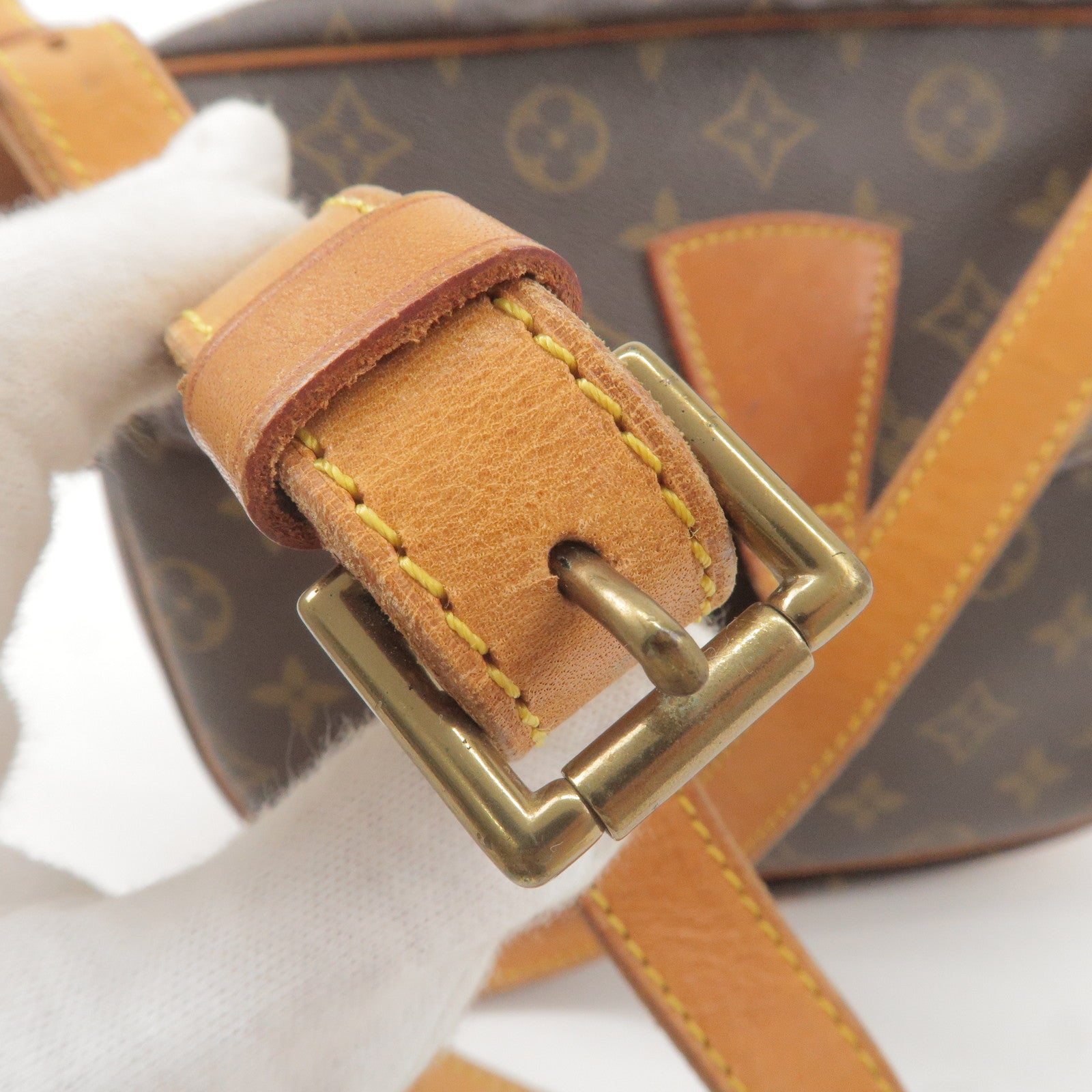 Canvas and gold leather hand-bag with belt and buckle Louis
