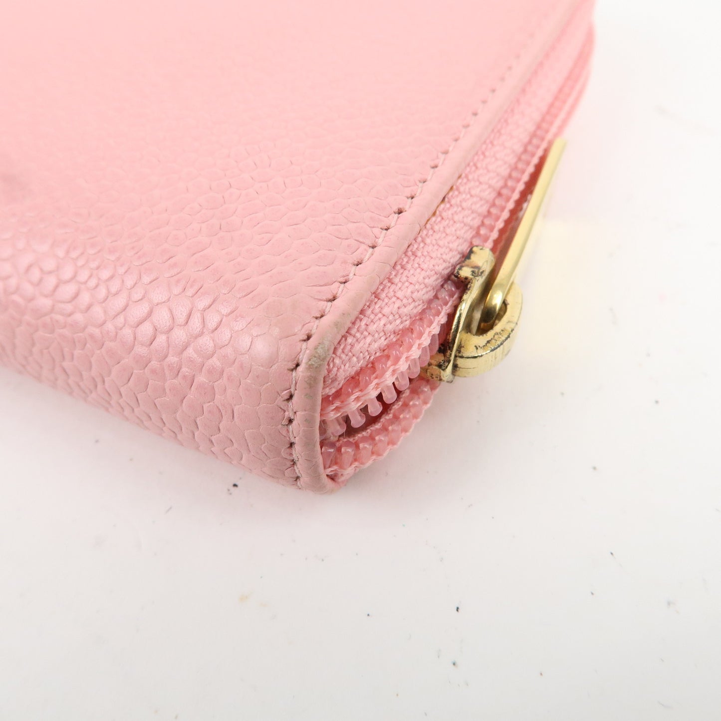 CHANEL Caviar Skin Round Zippy Long Wallet Pink A13228