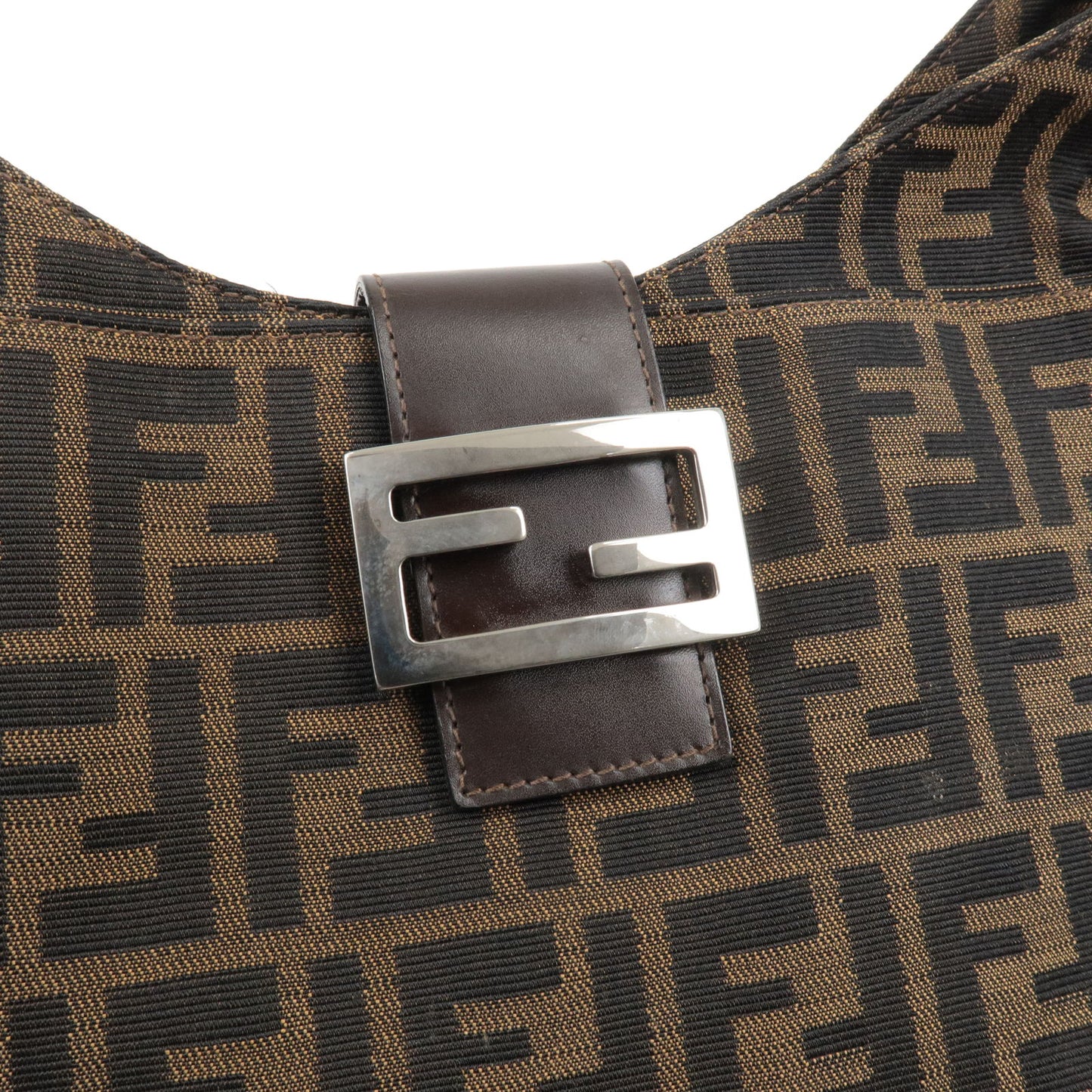 FENDI Zucca Canvas Leather Shoulder Bag Brown Black 26596