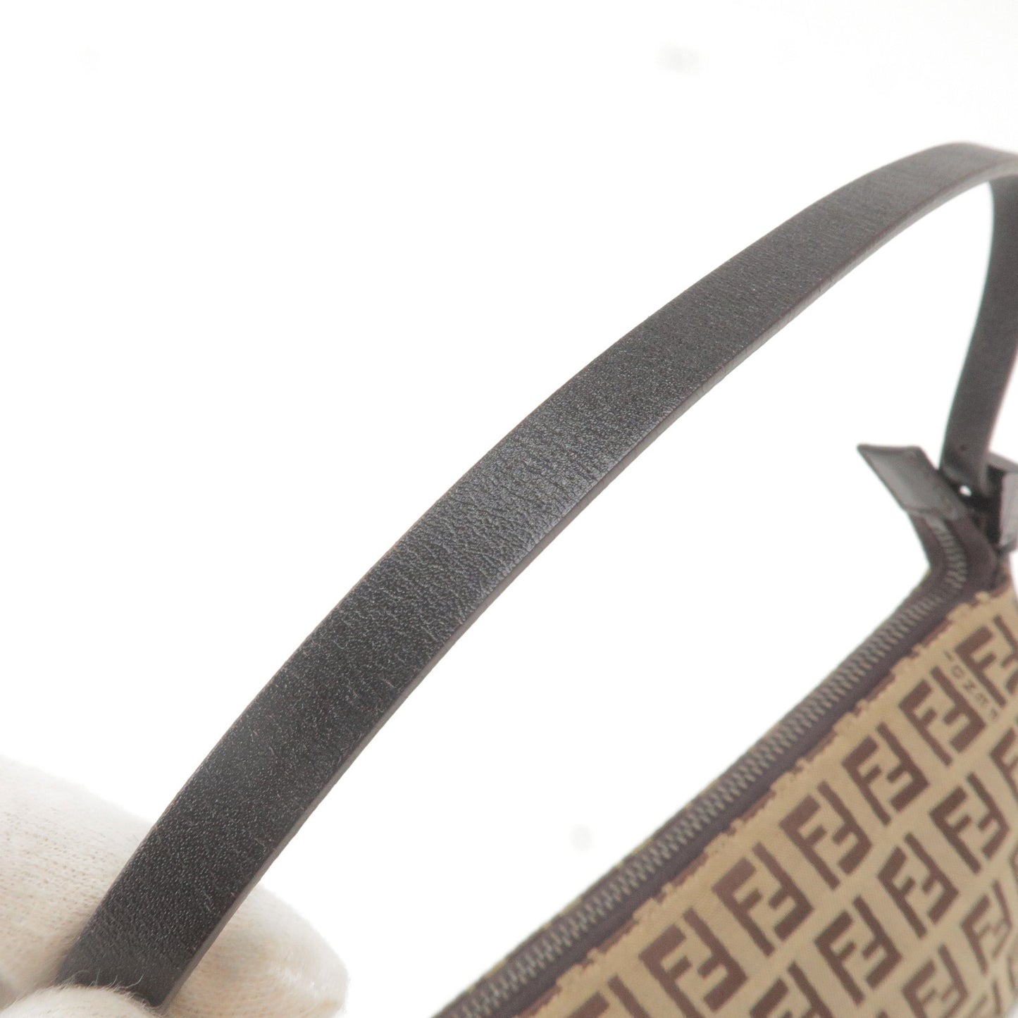 FENDI Zucchino Canvas Leather Shoulder Bag Beige Brown 8BR133