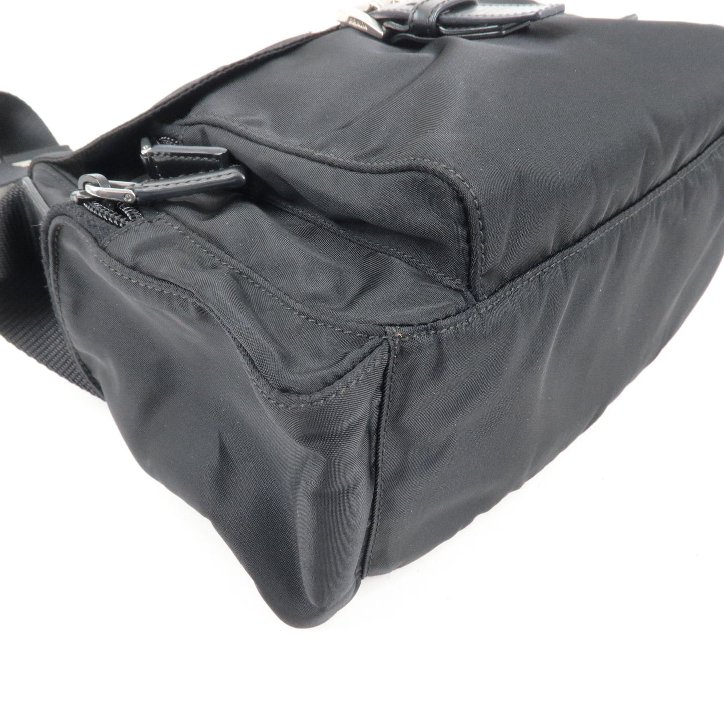 PRADA Logo Nylon Leather Shoulder Bag Crossbody Bag Black BT0501