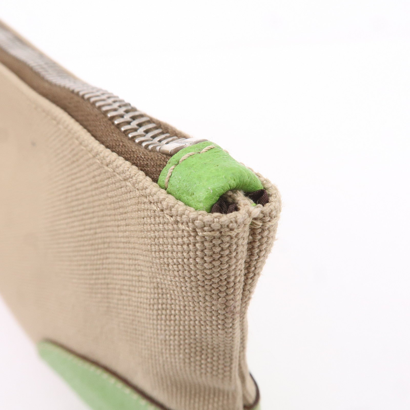 PARDA-Canvas-Leather-Pouch-Clutch-Bag-Beige-Green-VA0011 – dct