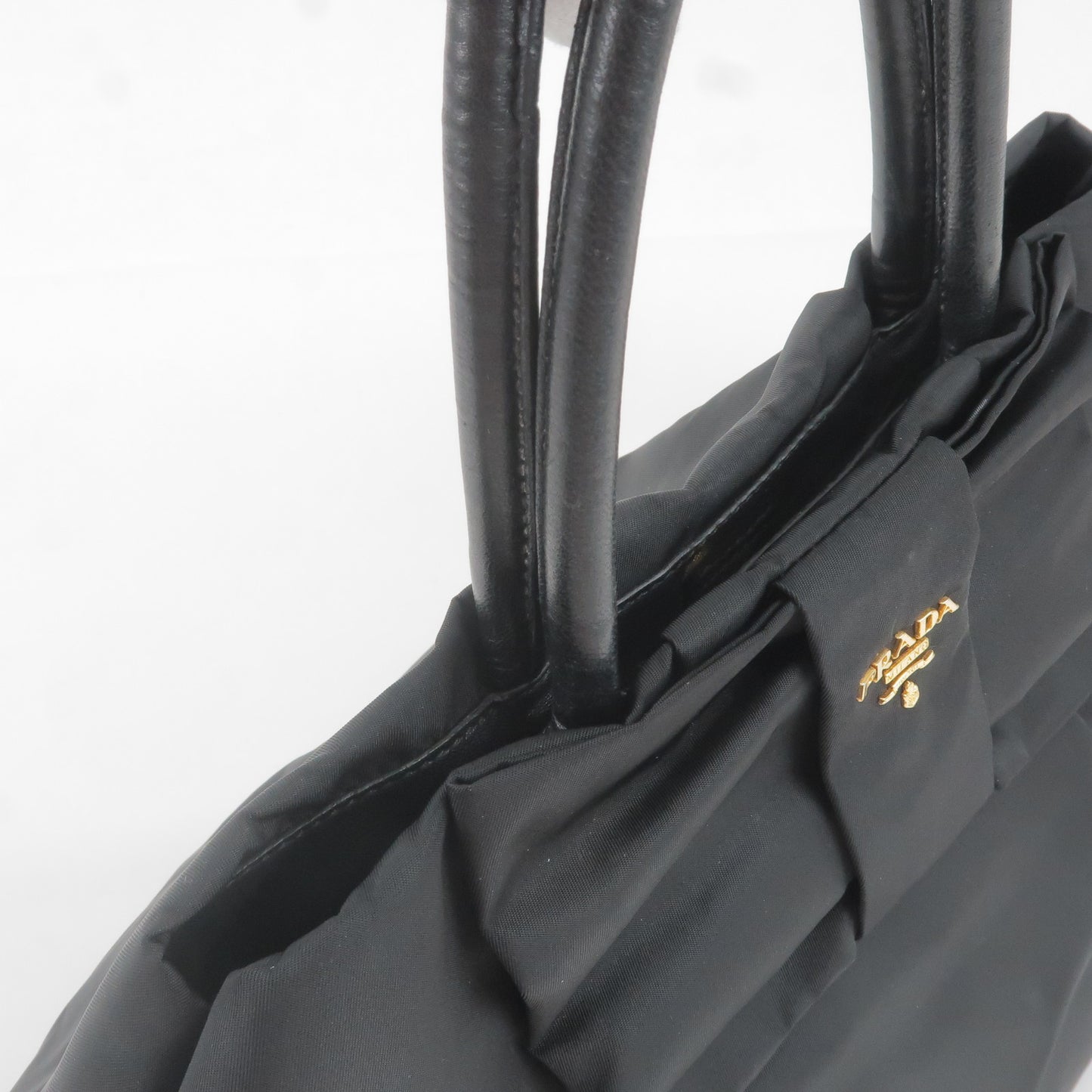 PRADA Nylon Leather Ribbon Hand Bag NERO Black BN1601
