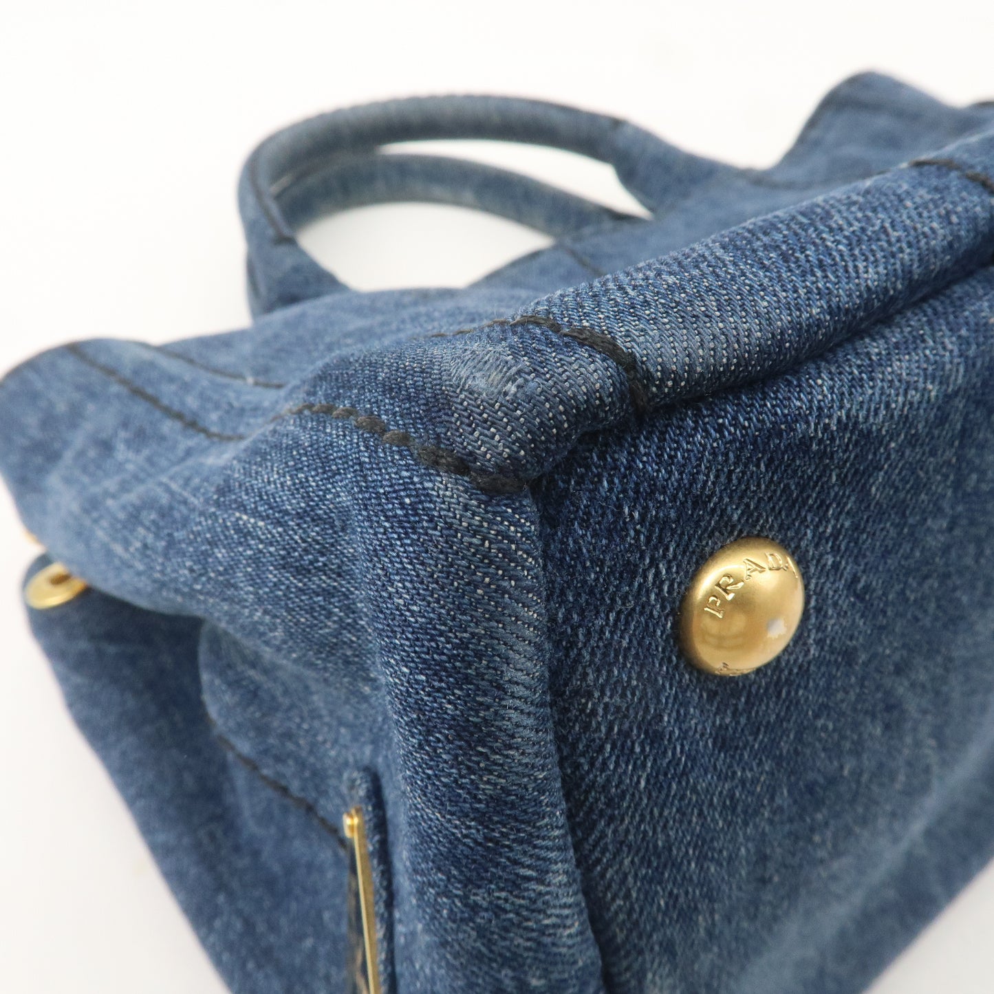 PRADA Logo Canapa Mini Canvas 2Way Hand Bag Denim Blue 1BG439