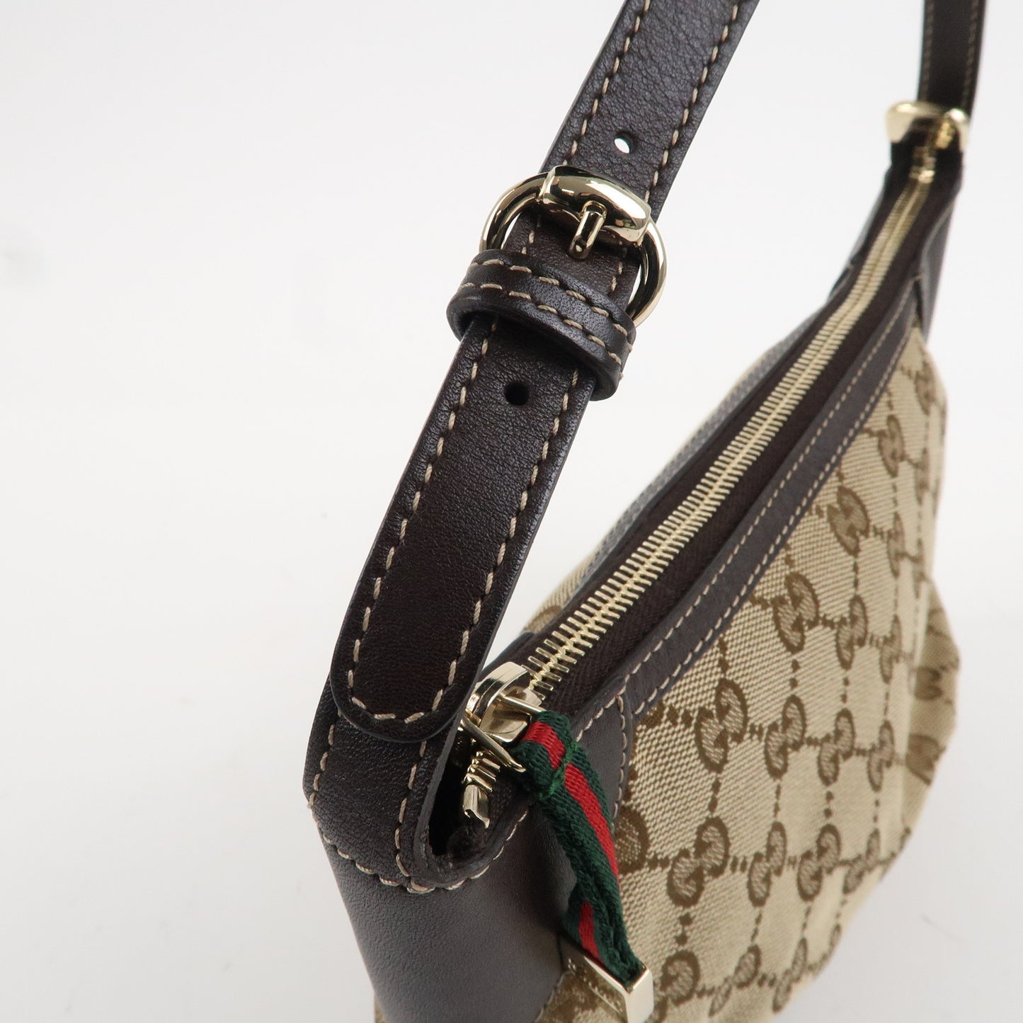 GUCCI Sherry GG Canvas Leather Shoulder Bag Beige Brown 224093