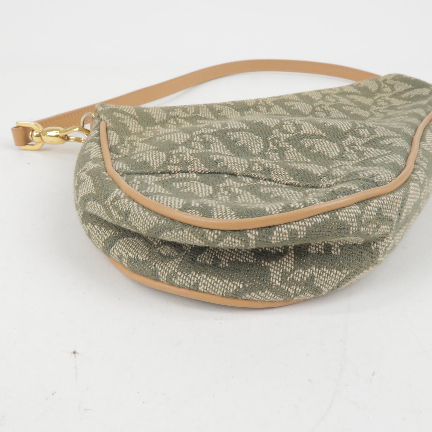 Christian Dior Trotter Canvas Leather Saddle Bag Pouch Green Beige