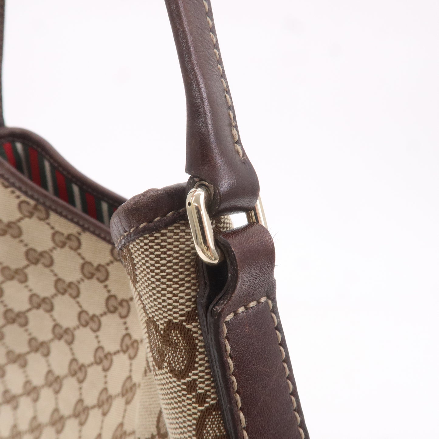 GUCCI GG Canvas Leather Shoulder Bag Beige Brown 169947