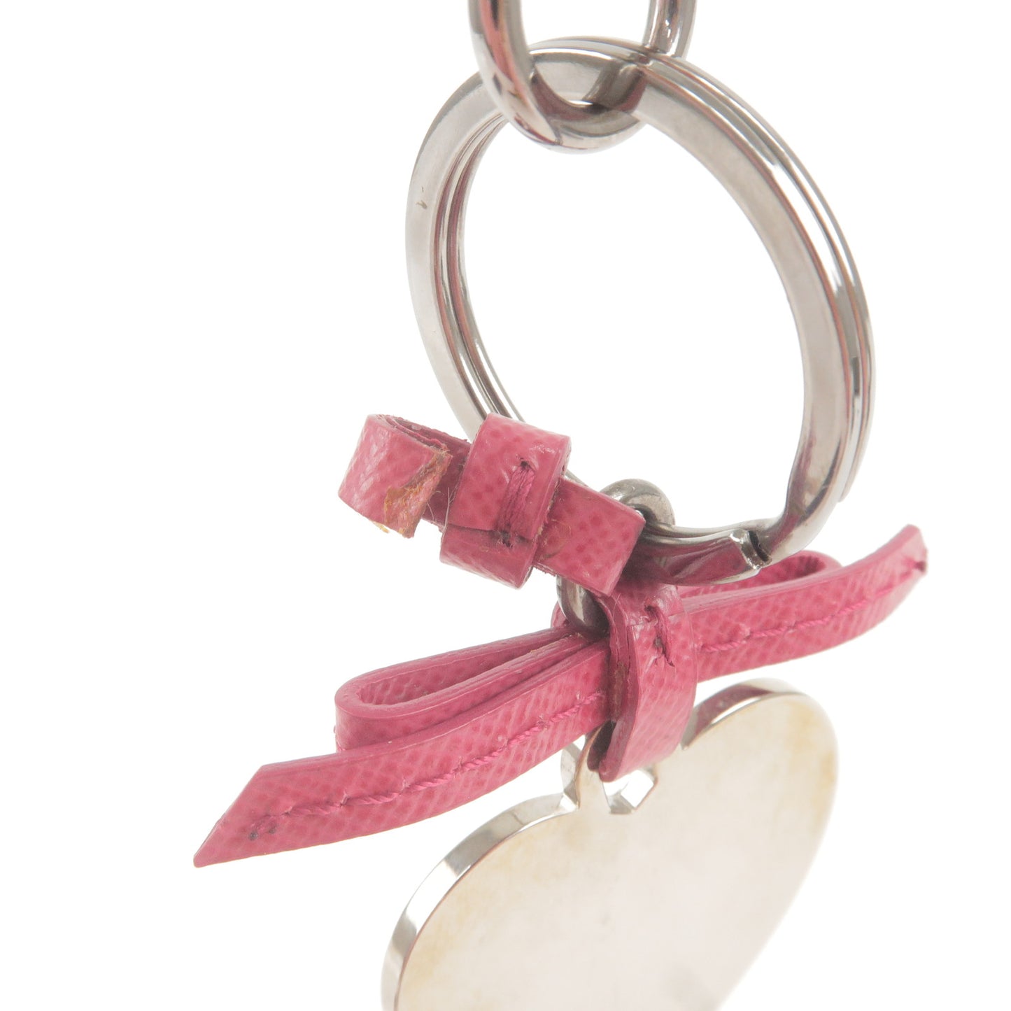 PRADA Metal Ribbon Heart Key Ring Key Chain Key Charm Pink 1TL126