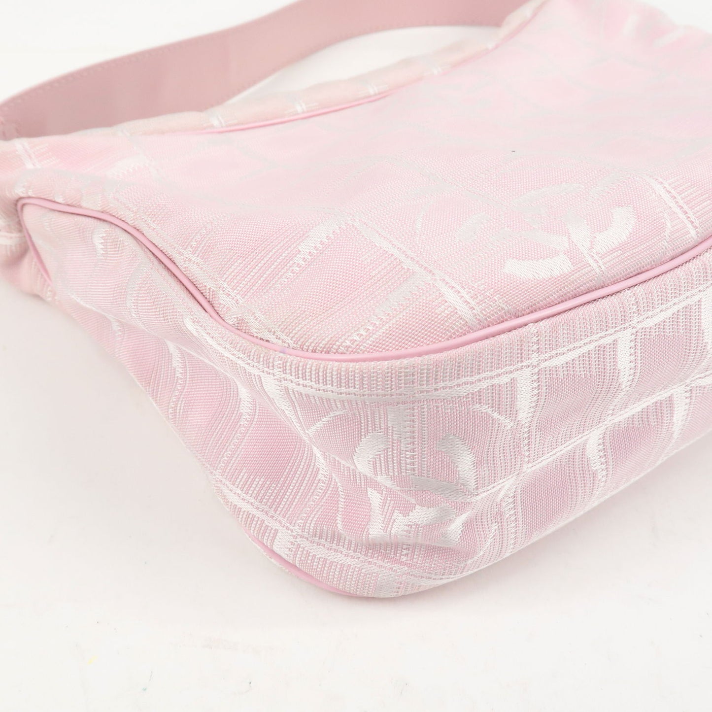 CHANEL Travel Line Nylon Jacquard Leather Shoulder Bag Pink A20516