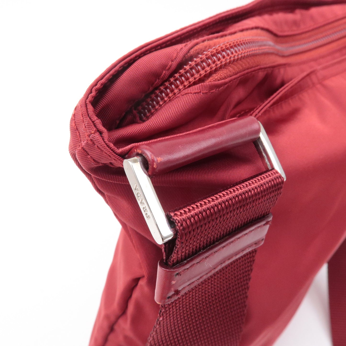 PRADA Logo Nylon Leather Shoulder Bag Crossbody Bag Red
