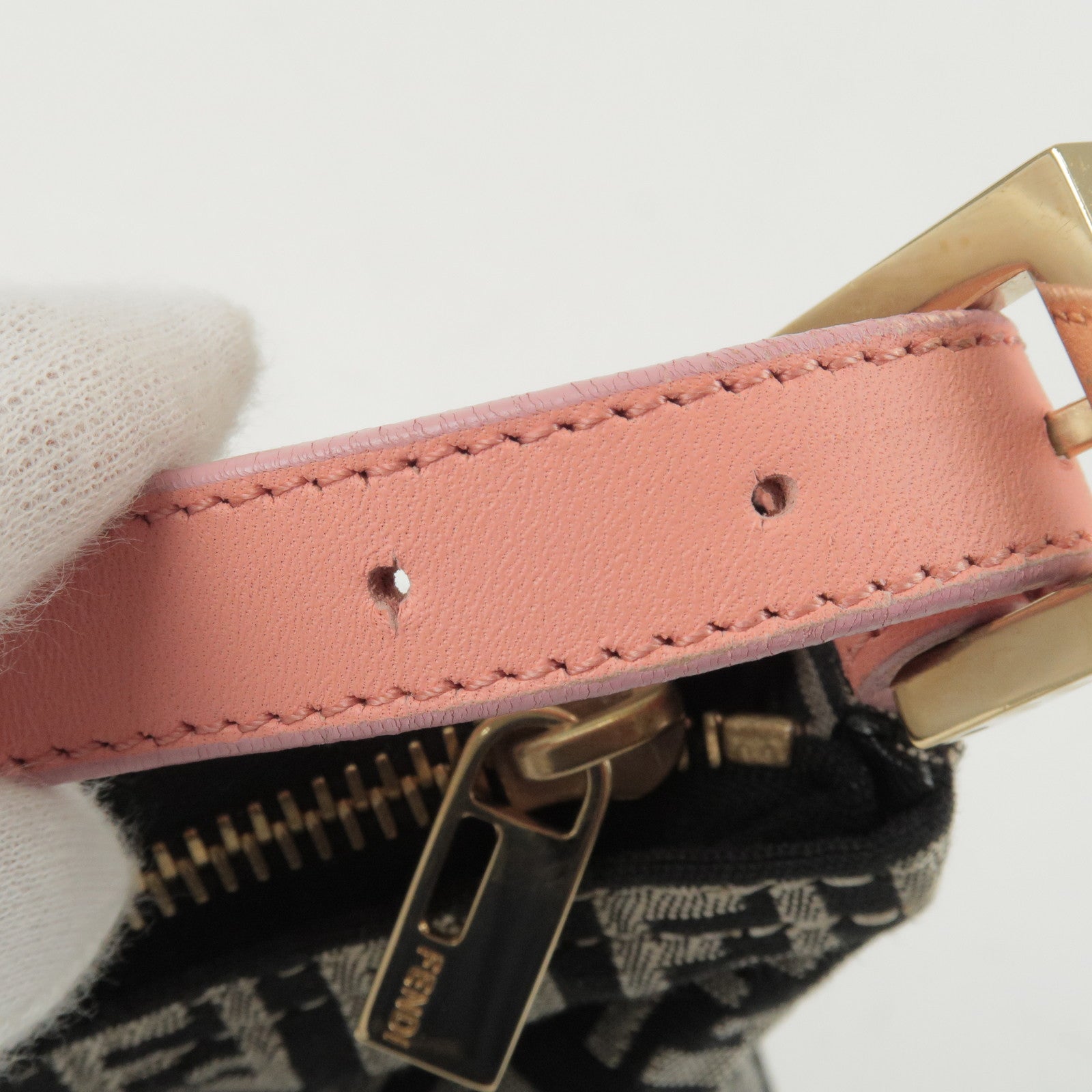 FENDI-Zucchino-Canvas-Leather-Hand-Bag-Black-Gray-Pink-8N0005