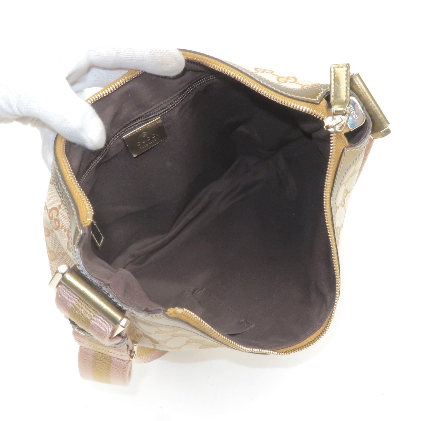 GUCCI Sherry Line GG Canvas Leather Shoulder Bag Beige 181092