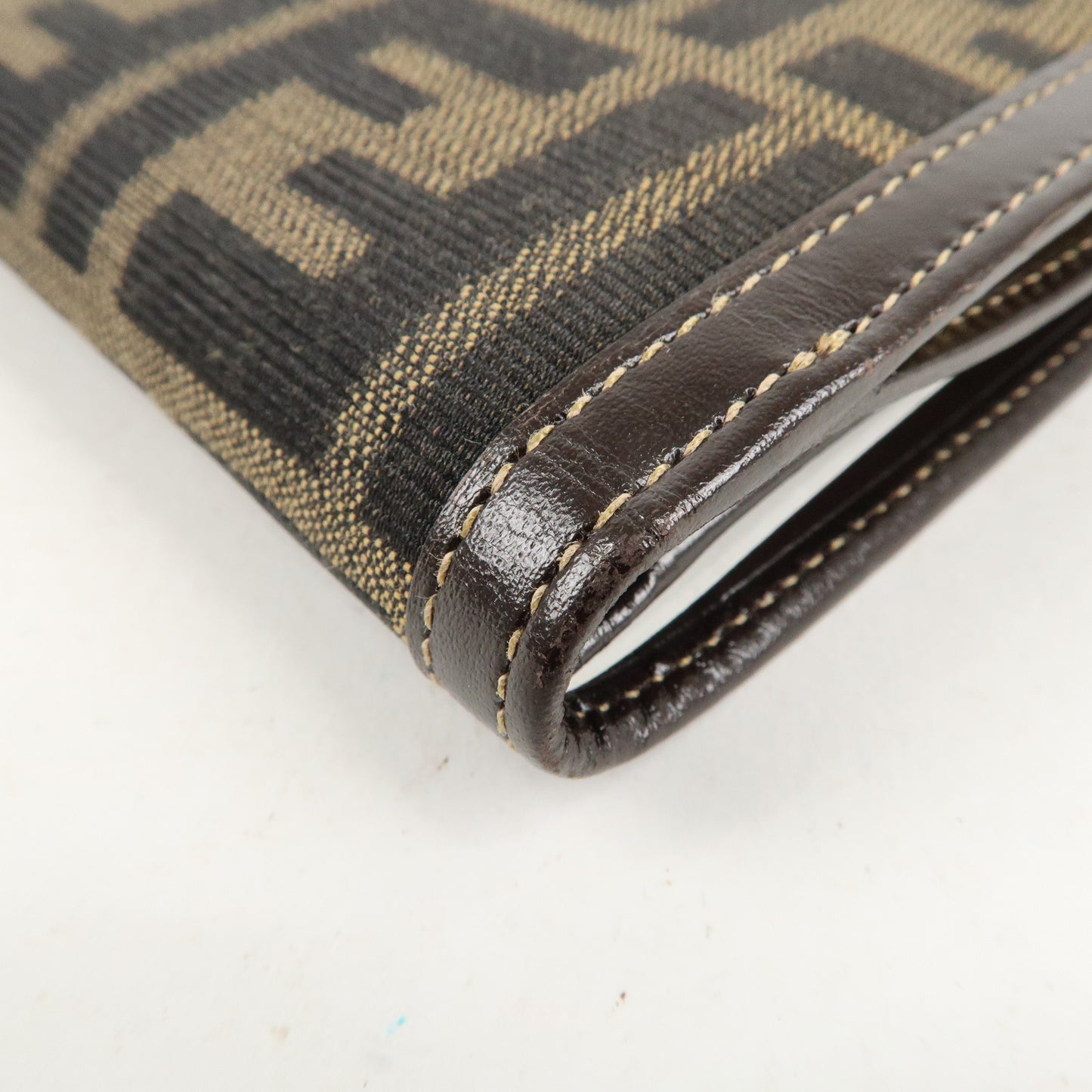 FENDI Zucca Canvas Leather Bi-Fold Wallet Brown Black G1377