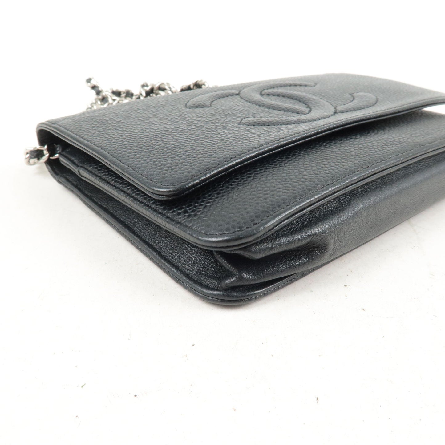 CHANEL Caviar Skin Chain Wallet WOC Shoulder Bag Black A48654