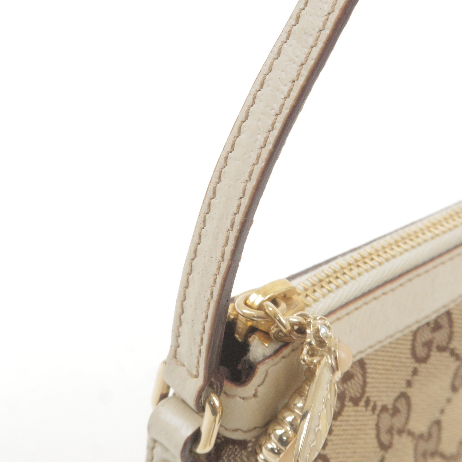 GUCCI-GG-Canvas-Leather-Bee-Hand-Bag-Pouch-Beige-Ivory-153021