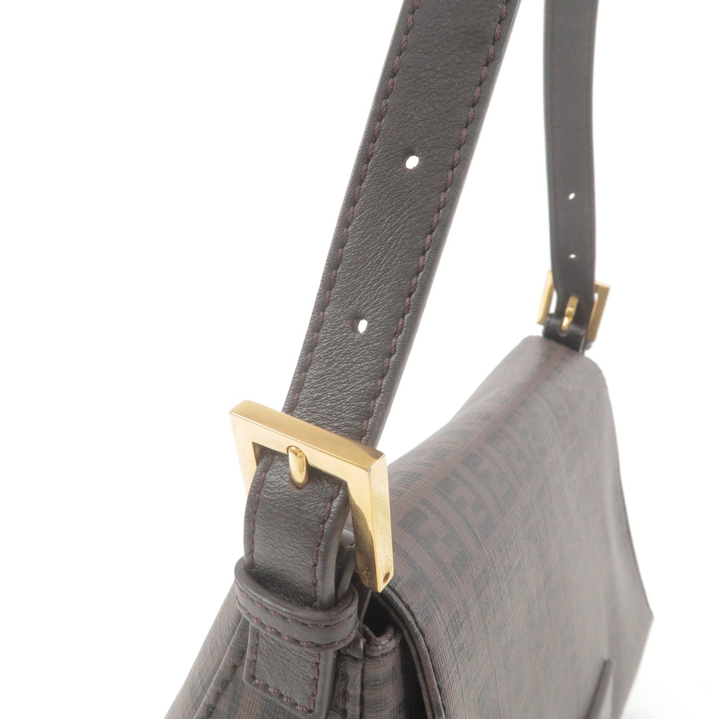 FENDI Mamma Baguette Zucchino PVC Leather Hand Bag Brown 8BR001