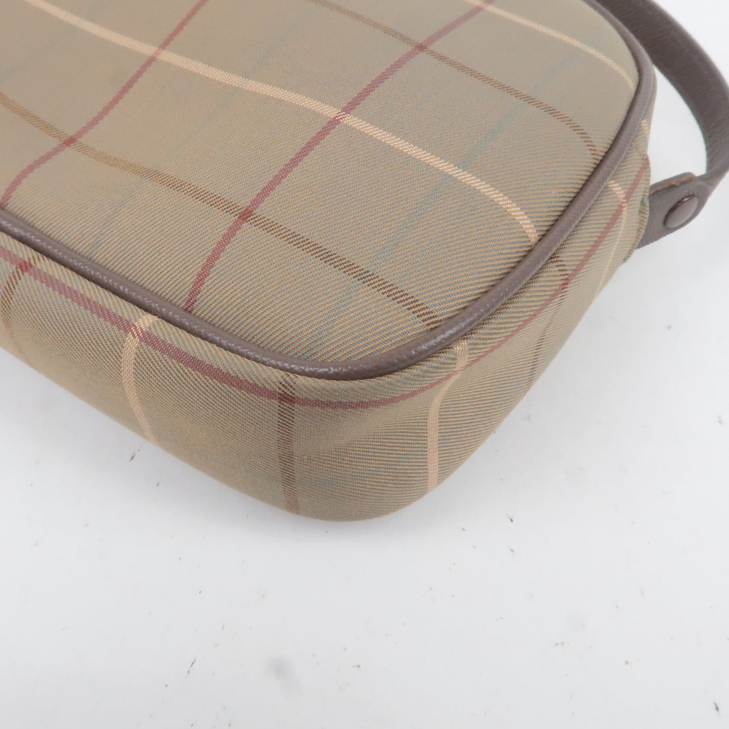 BURBERRY Plaid Print Canvas Leather Shoulder Bag Purse pouch Khaki