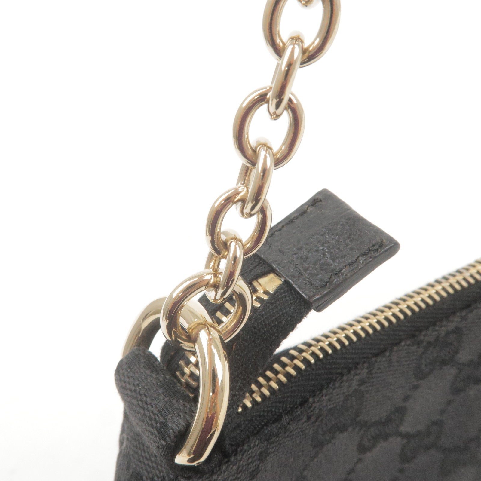 Gucci GG Monogram Canvas Brown Leather Gold Chain Pochette Clutch Shoulder  Bag