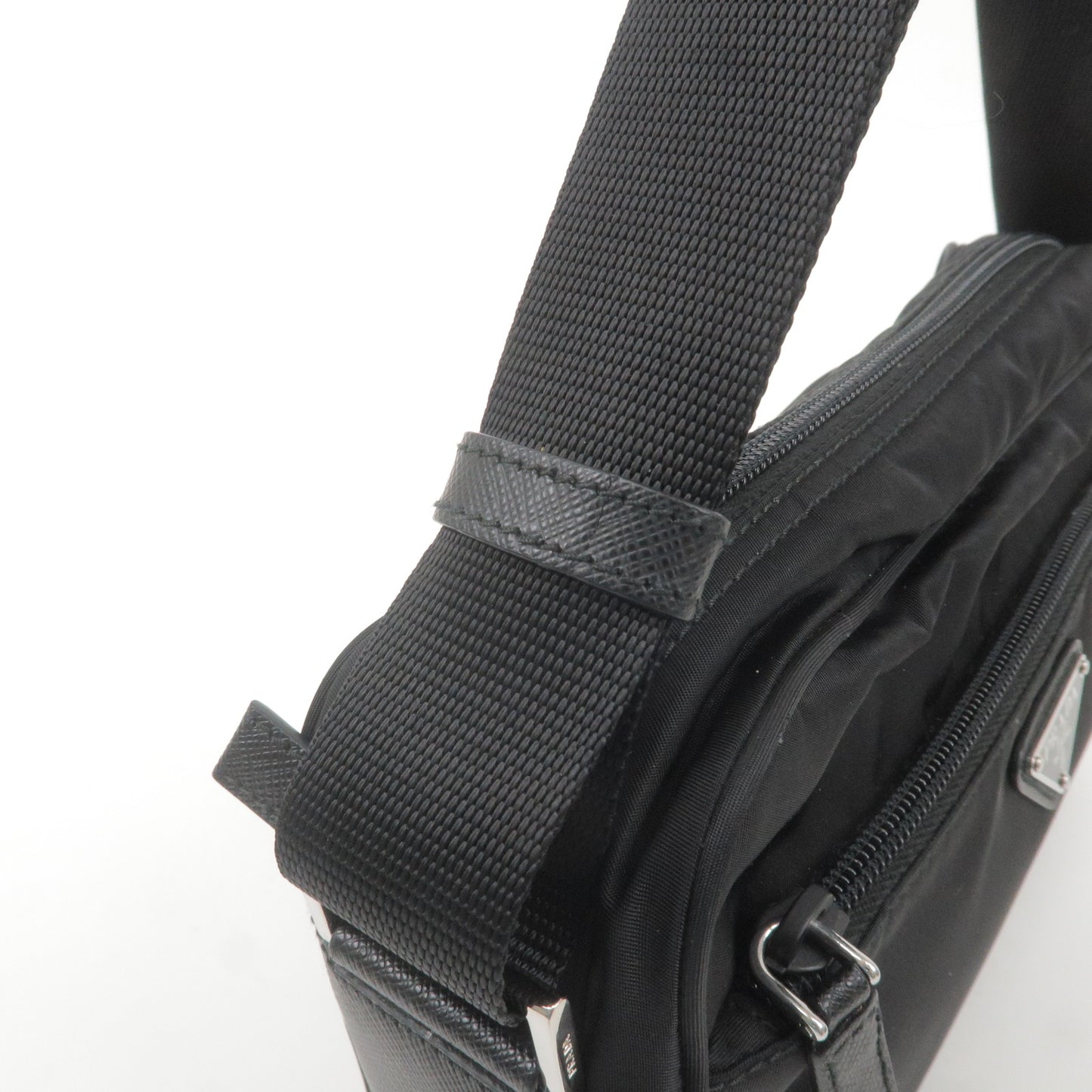 PRADA Logo Nylon Leather Shoulder Bag Crossbody Bag Black 1BC167