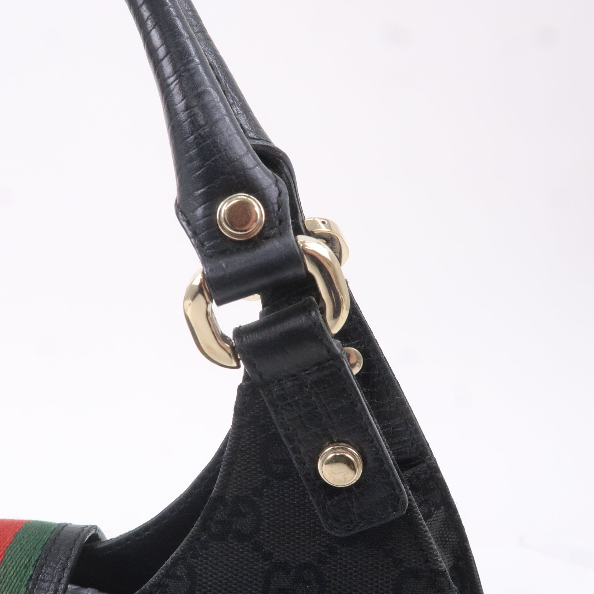GUCCI-Sherry-Line-GG-Canvas-Leather-Shoulder-Bag-Black-130995