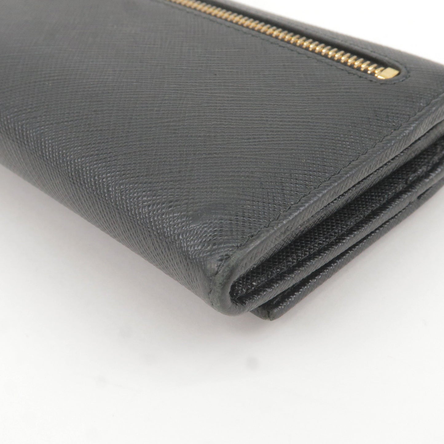 PRADA PRADA Logo Leather Bi Fold Long Wallet Black 1M1132
