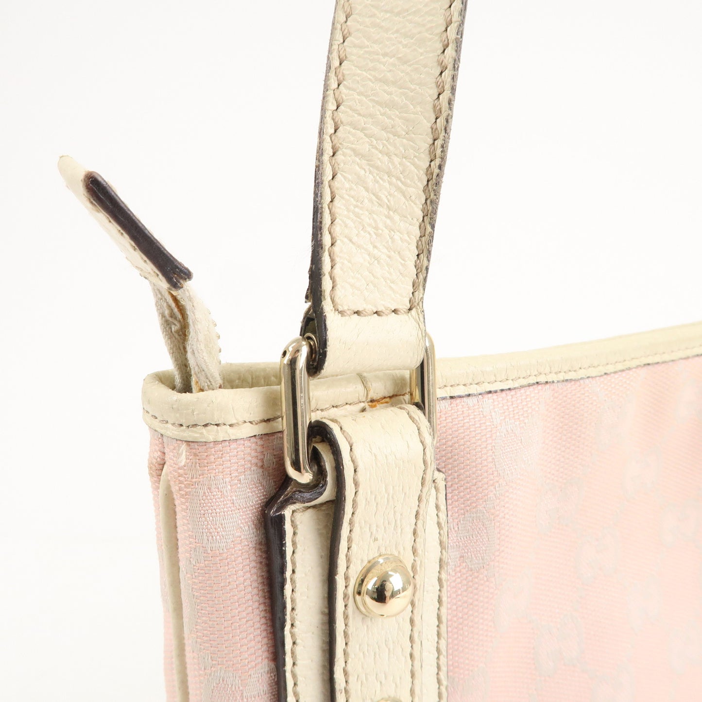 GUCCI Sherry GG Canvas Leather Shoulder Bag Pink White 144388