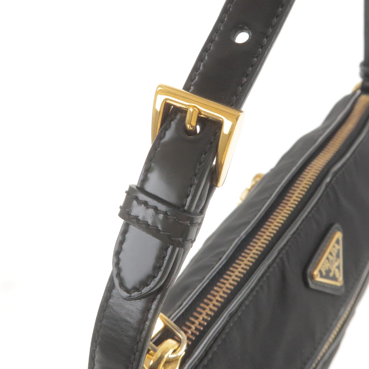 PRADA Logo Nylon Leather Shoulder Bag NERO Black BN1834