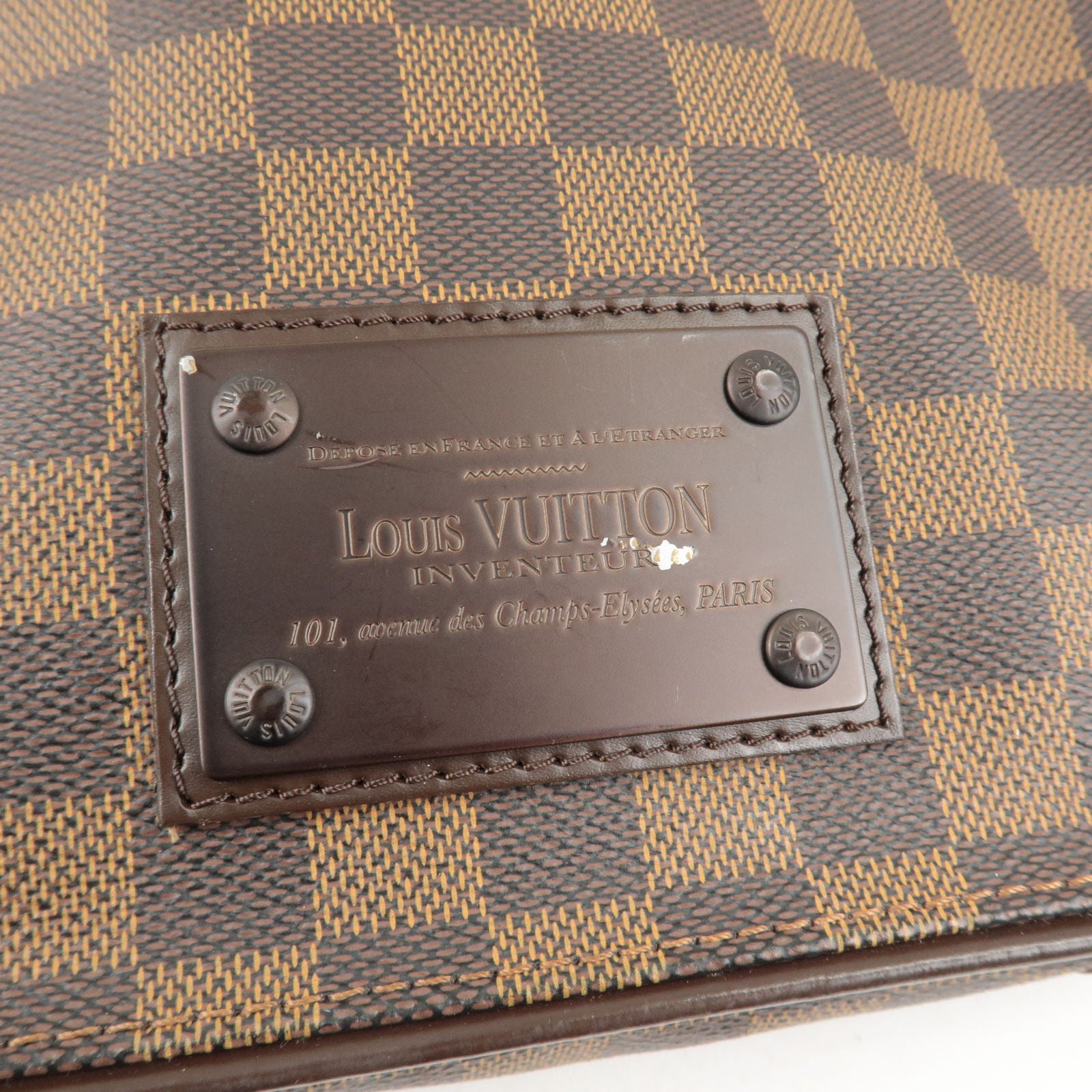 Louis Vuitton Damier Ebene Brooklyn Plate Shoulder Crossbody Bag