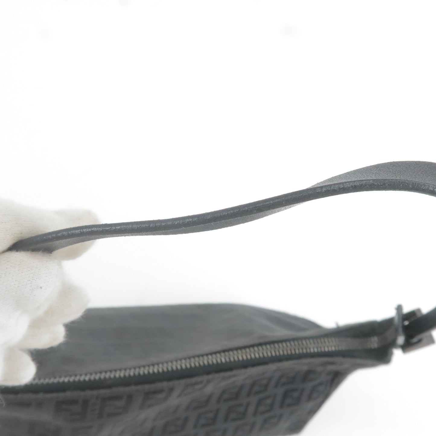 FENDI Zucchino Canvas Leather Shoulder Bag Black 8BR156
