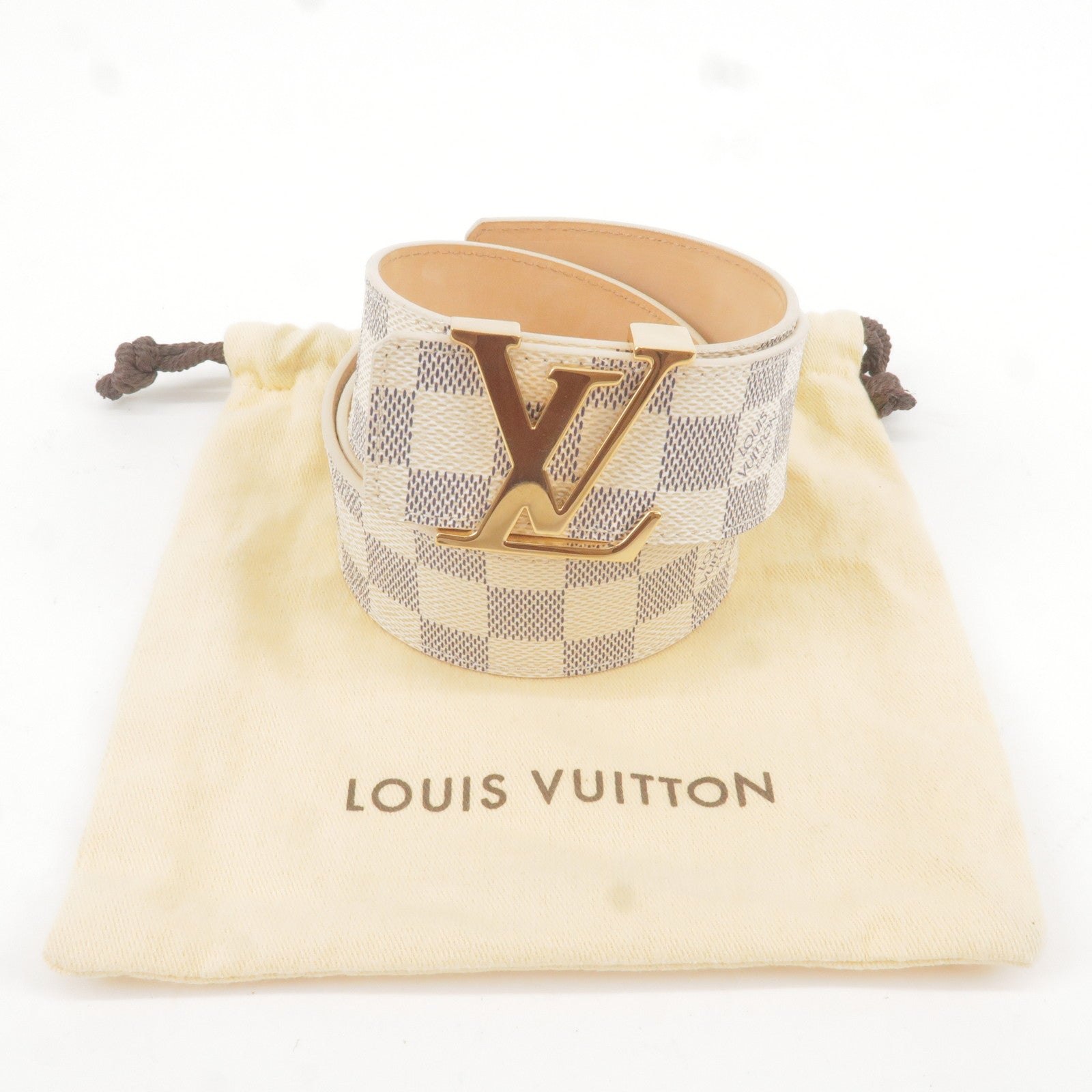 Auth LOUIS VUITTON Saint Tulle Belt Off White/Gold Leather/Metal M9680  e54969f