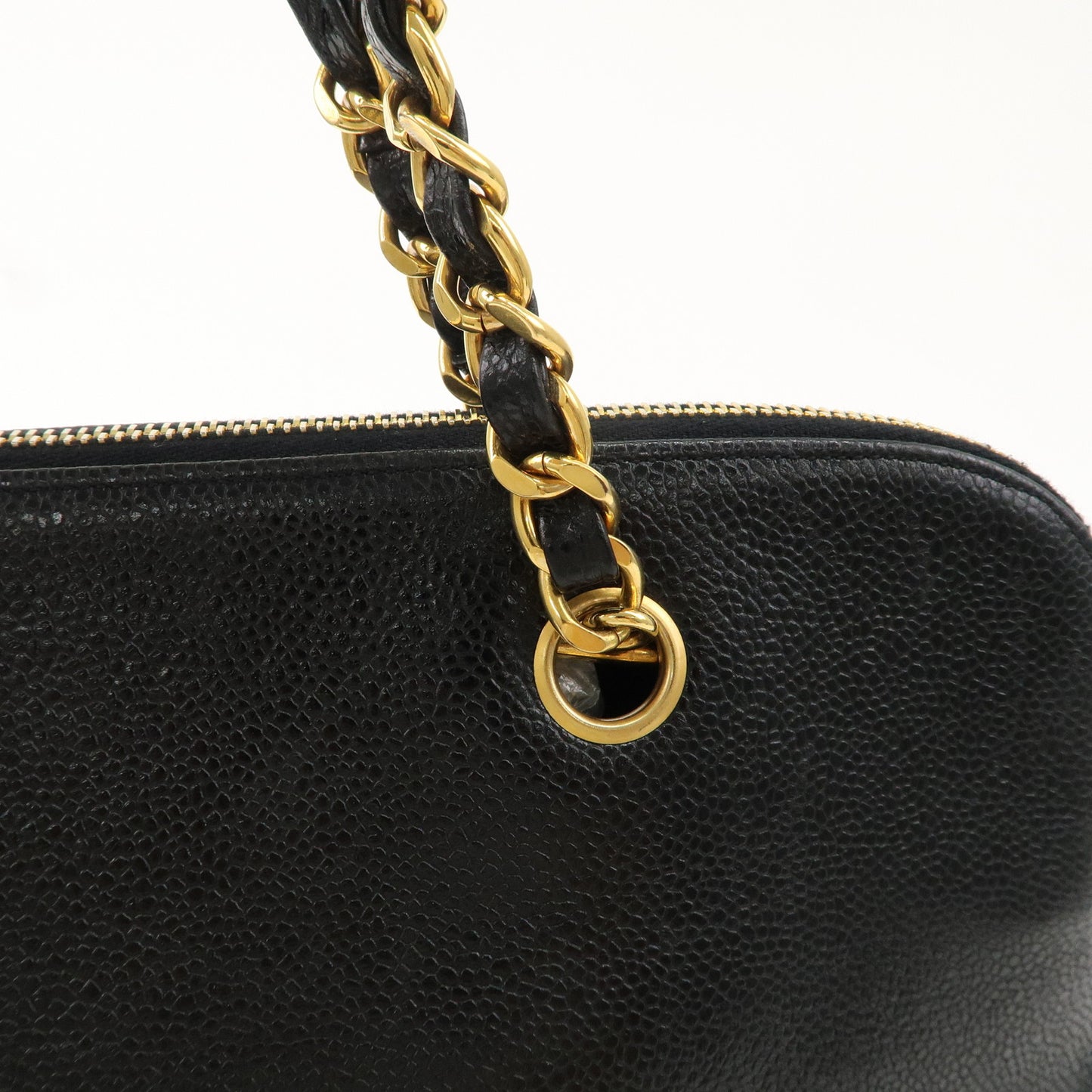 CHANEL Caviar Skin Coco Mark Chain Tote Bag Shoulder Bag Black