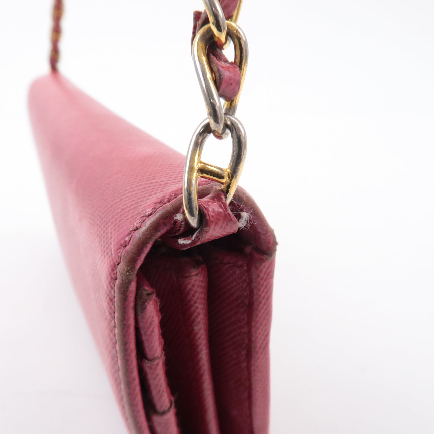 PRADA Saffiano Metal Chain Wallet Pink 1M1290