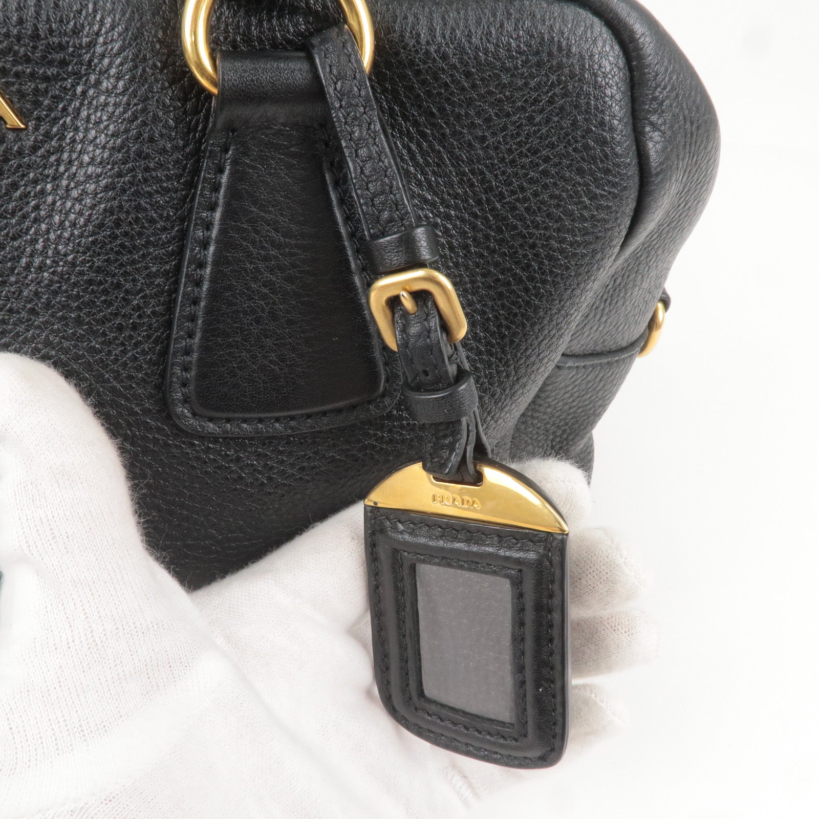 PRADA-Logo-Leather-Mini-Boston-Bag-Shoulder-Bag-Black-B3091M – dct