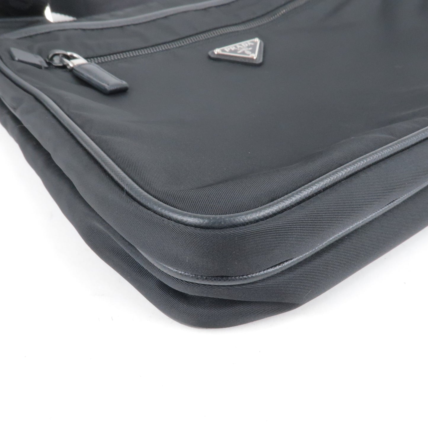 PRADA Logo Nylon Leather Shoulder Bag Purse NERO Black