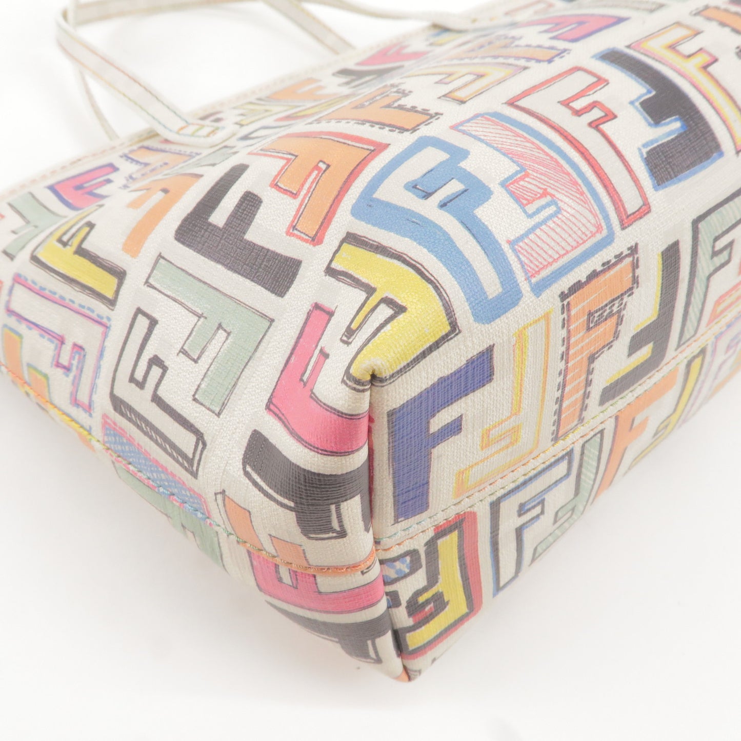 FENDI Zucca Logo Print PVC Tote Bag Multi Color White 8BH223
