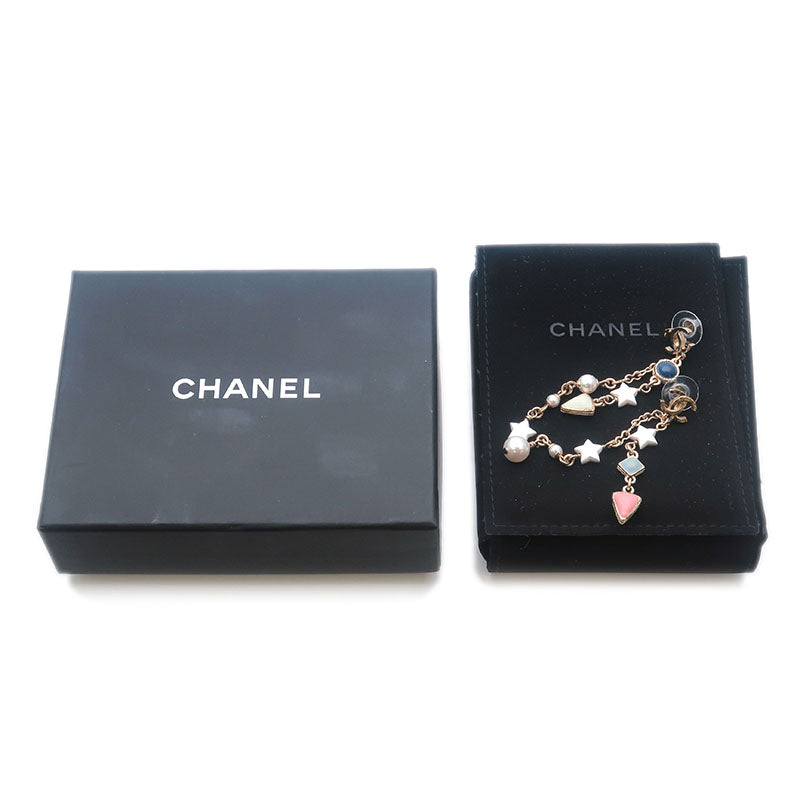 CHANEL CoCo Mark Drop Earrings Imitation Pearl Champagne Gold A19P