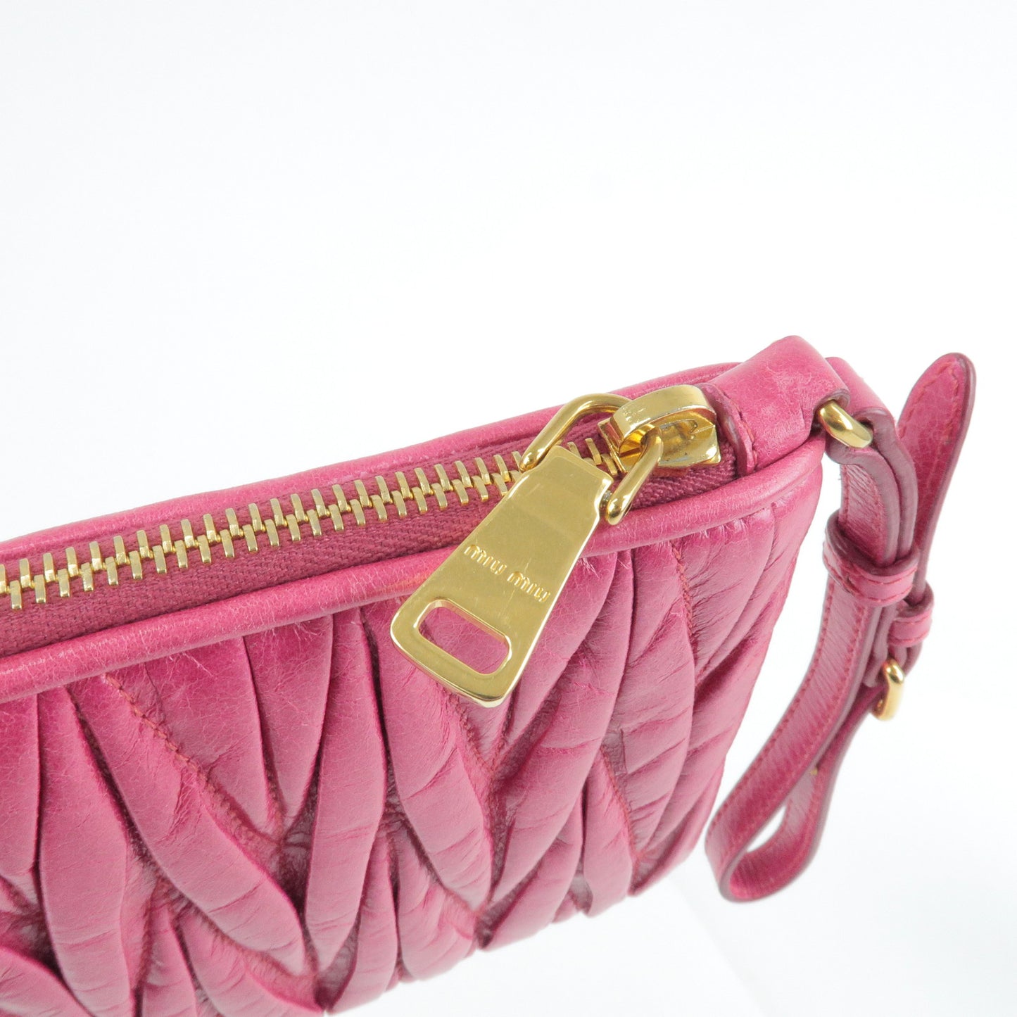 MIU MIU Matellase Leather Pouch Wristlet Clutch Bag Pink