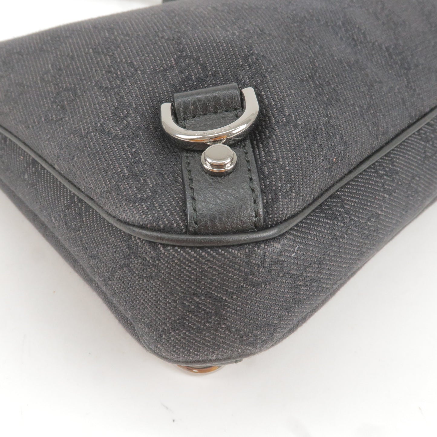 GUCCI Abbey GG Denim Leather Shoulder Bag Black 268637