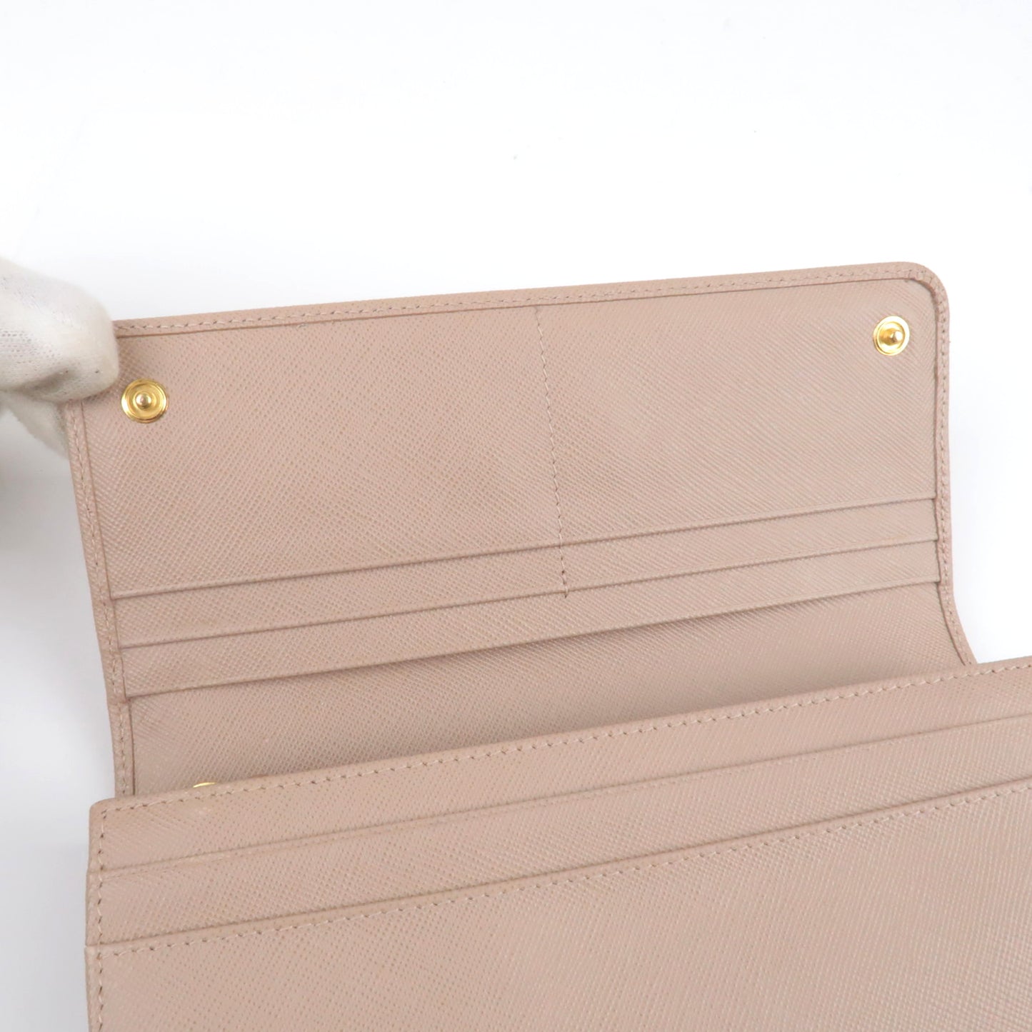 PRADA Logo Leather Bi Fold Long Wallet Beige 1M1132