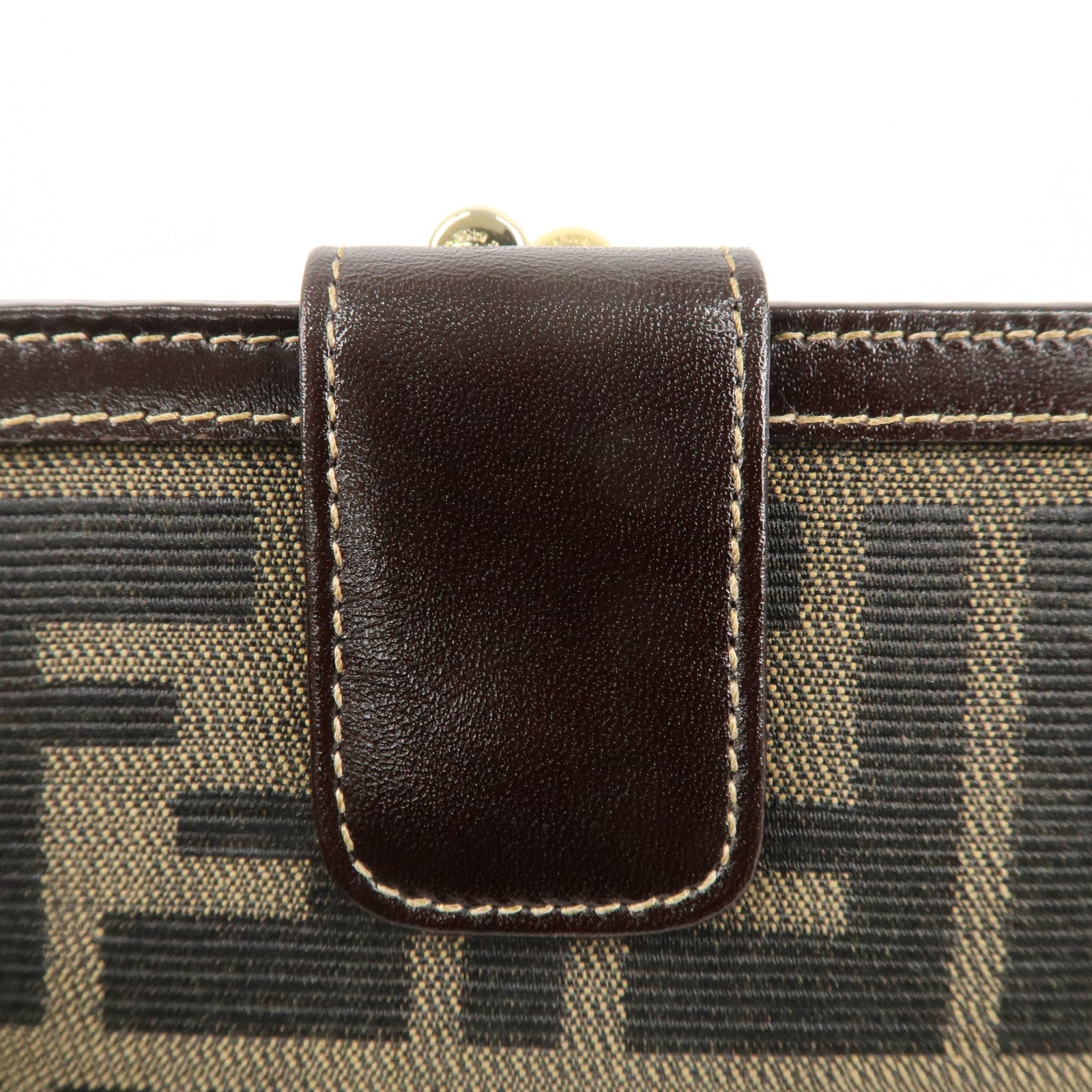 FENDI Zucca Canvas Leather Bi-Fold Wallet Brown Black G1377